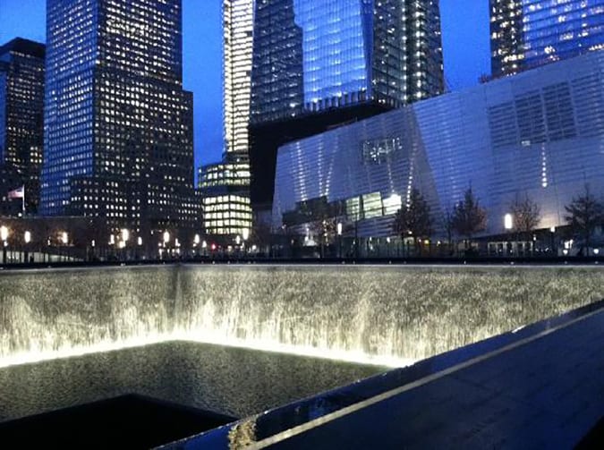 9-11 memorial at night