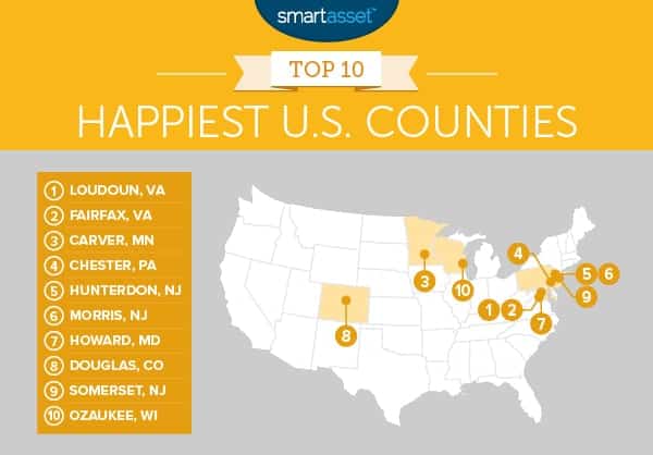 happiest u.s. counties map