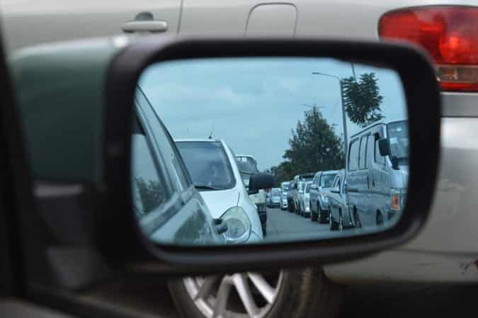 traffic in the rearview mirror