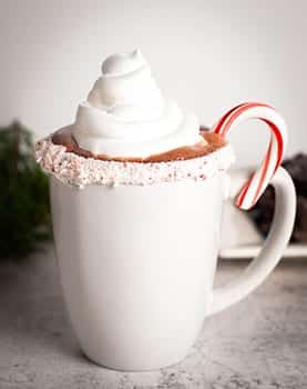 Cup of Hot Chocolate with Whipped Cream and Red and White Candy Cane