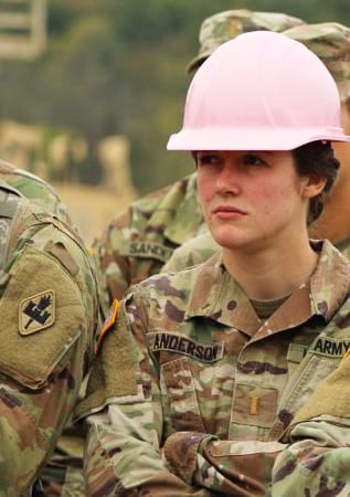 Ashley Anderson in Camouflage Uniform with Pink Hard Hat