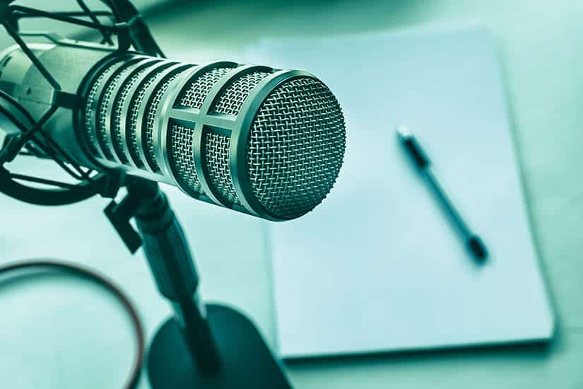 Radio Studio Microphone with Notepad and Pe