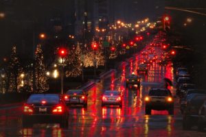 Traffic on major road at night