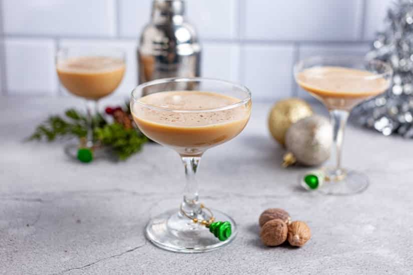 Brandy Alexander cocktail drink with holiday decor