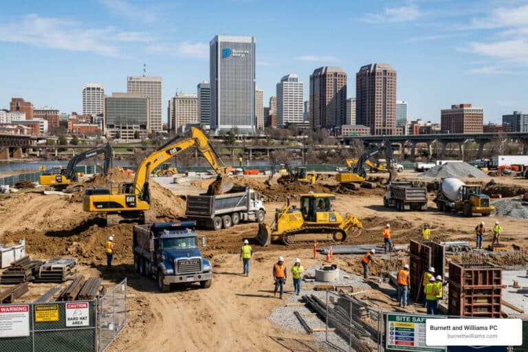 Richmond construction site with heavy machinery and excavator equipment - Richmond heavy machinery accident